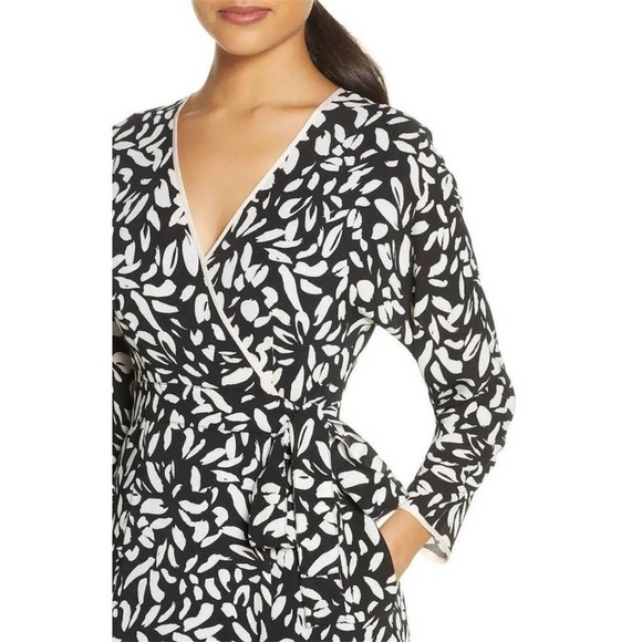NWOT Eliza J True Wrap Petal Print Dress Black White Cinched 3/4 Sleeve … - Picture 5 of 16